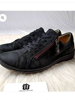 Hartjes Black Suede Casual Lace-Up Sneakers with Side Zip